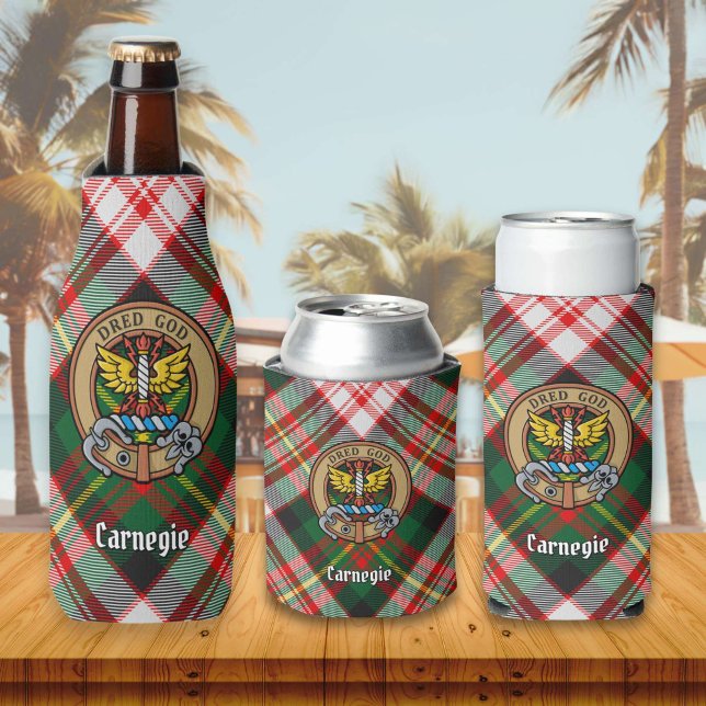 Clan Carnegie Crest over Dress Tartan Bottle Cooler (Creator Uploaded)
