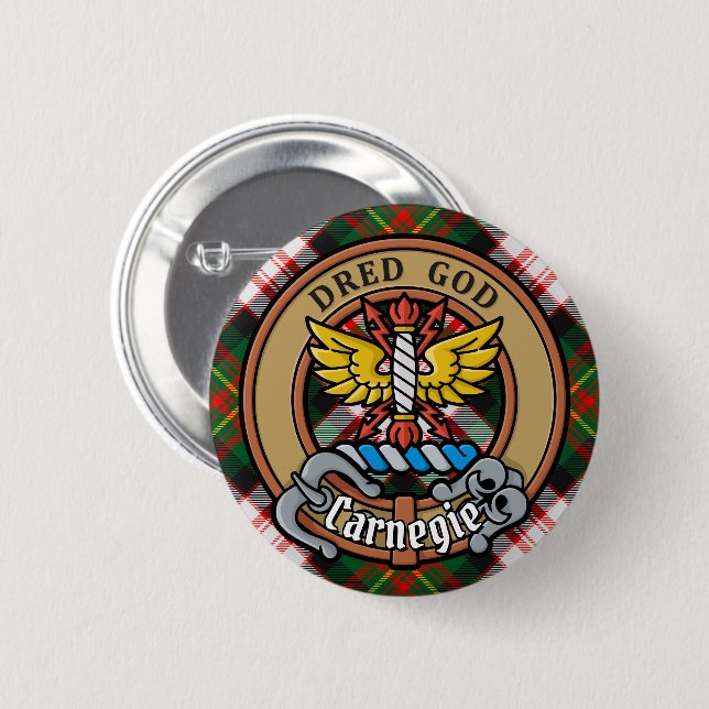 Clan Carnegie Crest over Dress Tartan Button (Front & Back)