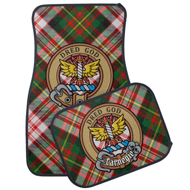 Clan Carnegie Crest over Dress Tartan Car Floor Mat (Set)