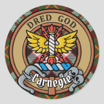 Clan Carnegie Crest over Dress Tartan Classic Round Sticker