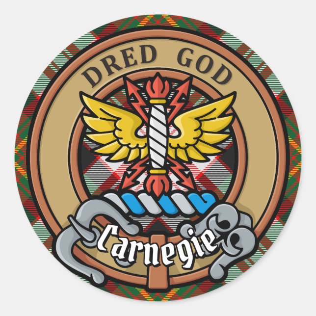 Clan Carnegie Crest over Dress Tartan Classic Round Sticker (Front)