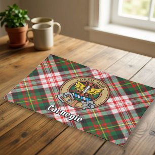 Clan Carnegie Crest over Dress Tartan Cloth Placemat
