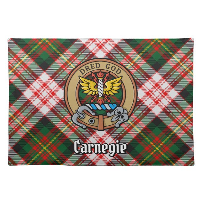 Clan Carnegie Crest over Dress Tartan Cloth Placemat (Front)