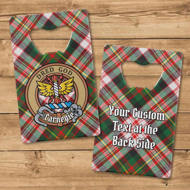 Clan Carnegie Crest over Dress Tartan Credit Card Bottle Opener (Creator Uploaded)