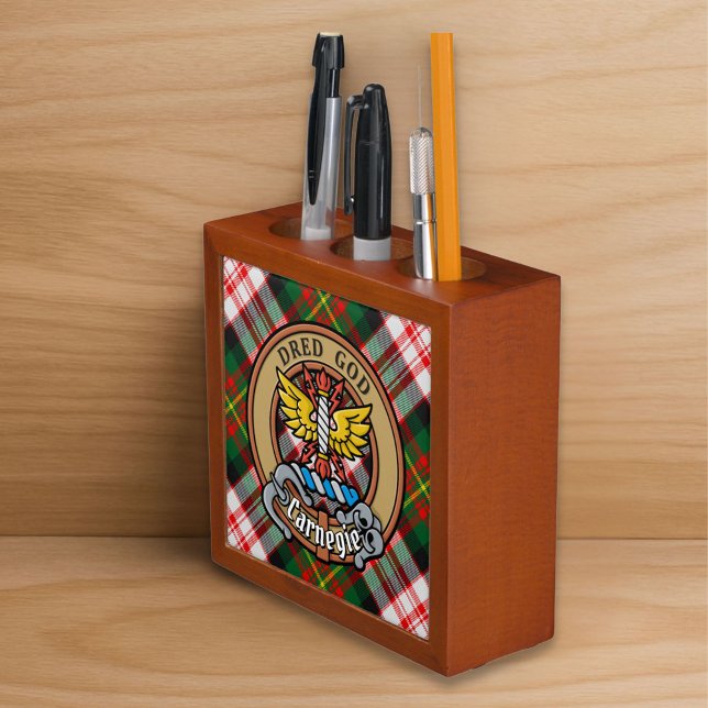 Clan Carnegie Crest over Dress Tartan Desk Organizer (Creator Uploaded)