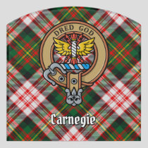 Clan Carnegie Crest over Dress Tartan Door Sign