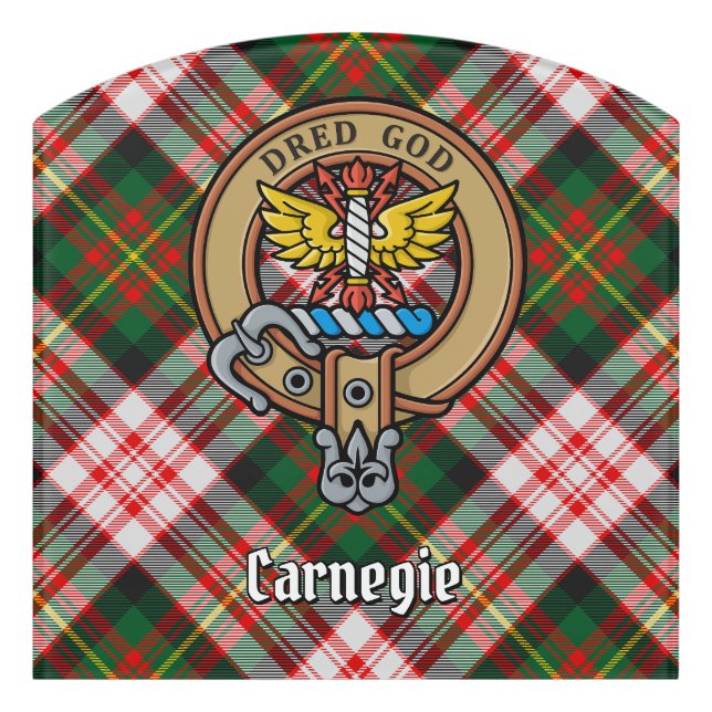 Clan Carnegie Crest over Dress Tartan Door Sign (Contour Front)