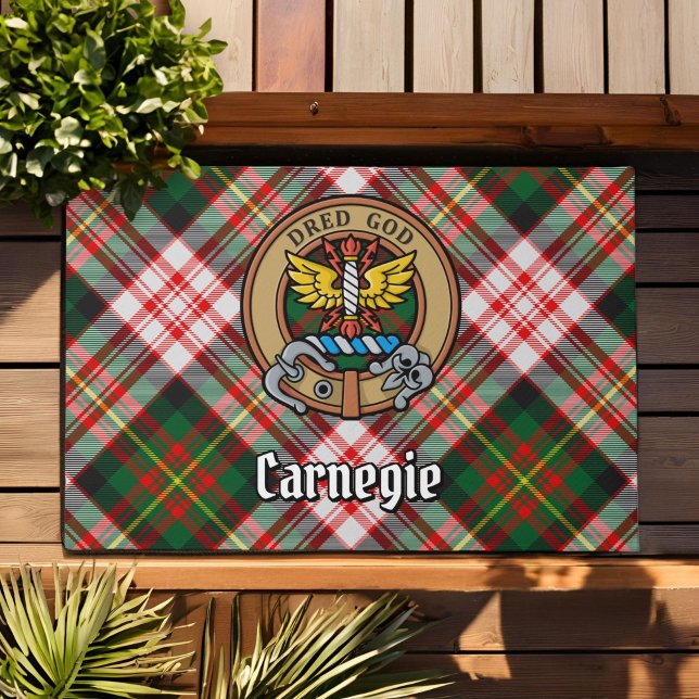 Clan Carnegie Crest over Dress Tartan Doormat (Creator Uploaded)