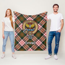 Clan Carnegie Crest over Dress Tartan Fleece Blanket