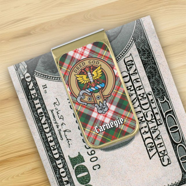 Clan Carnegie Crest over Dress Tartan Gold Finish Money Clip (Creator Uploaded)
