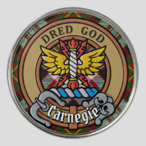 Clan Carnegie Crest over Dress Tartan Golf Ball Marker