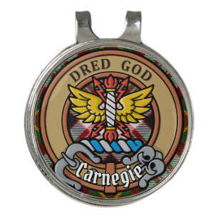 Clan Carnegie Crest over Dress Tartan Golf Hat Clip