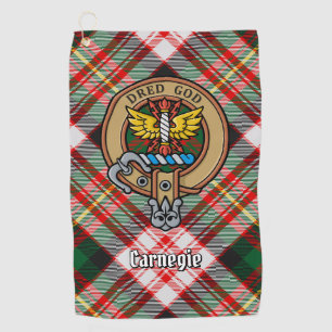 Clan Carnegie Crest over Dress Tartan Golf Towel