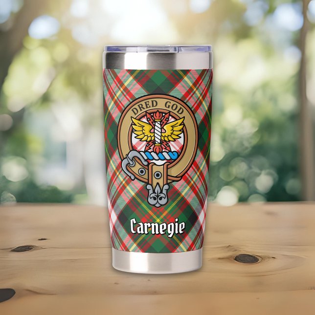 Clan Carnegie Crest over Dress Tartan Insulated Tumbler (Creator Uploaded)