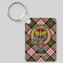 Clan Carnegie Crest over Dress Tartan Keychain