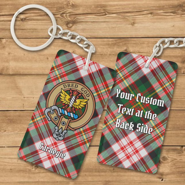 Clan Carnegie Crest over Dress Tartan Keychain (Creator Uploaded)