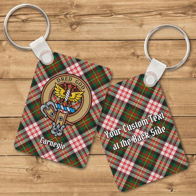 Clan Carnegie Crest over Dress Tartan Keychain (Creator Uploaded)