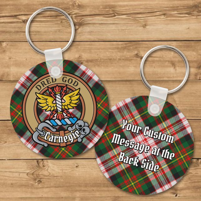Clan Carnegie Crest over Dress Tartan Keychain (Creator Uploaded)