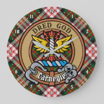Clan Carnegie Crest over Dress Tartan Large Clock