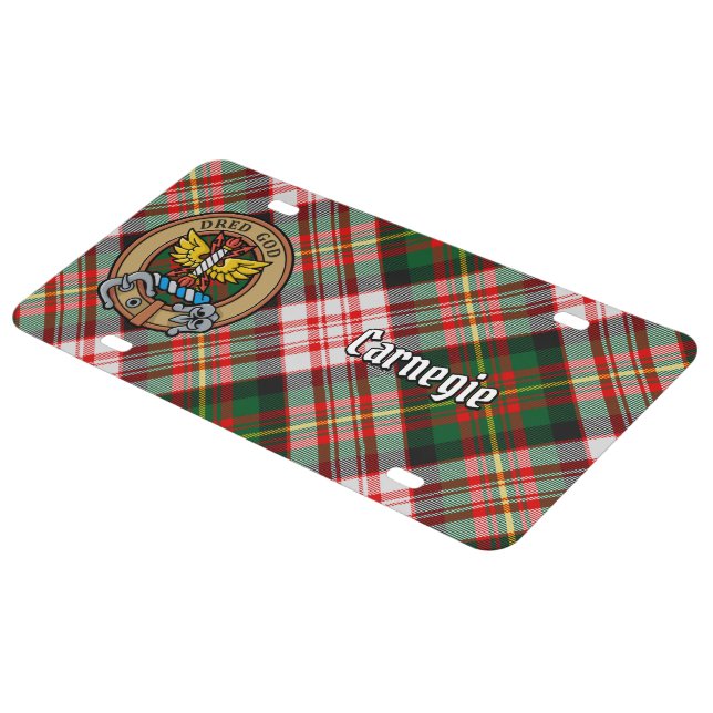 Clan Carnegie Crest over Dress Tartan License Plate (Side)