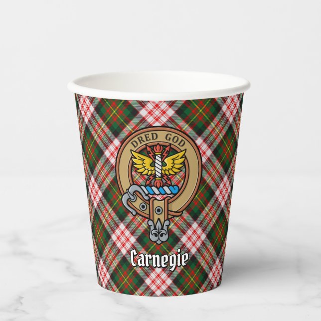 Clan Carnegie Crest over Dress Tartan Paper Cups (Front)