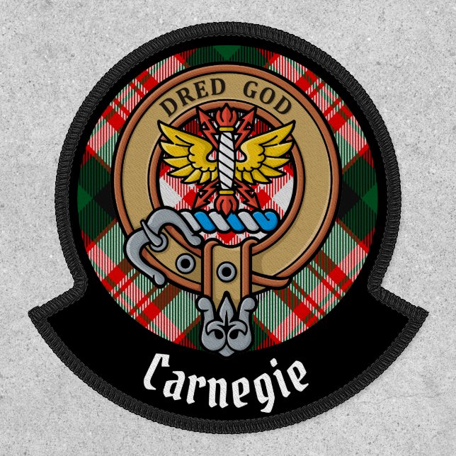 Clan Carnegie Crest over Dress Tartan Patch (Front)