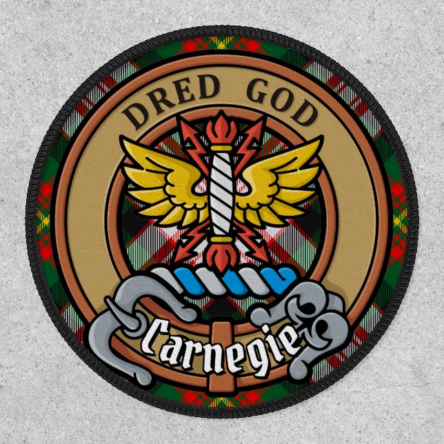 Clan Carnegie Crest over Dress Tartan Patch (Front)