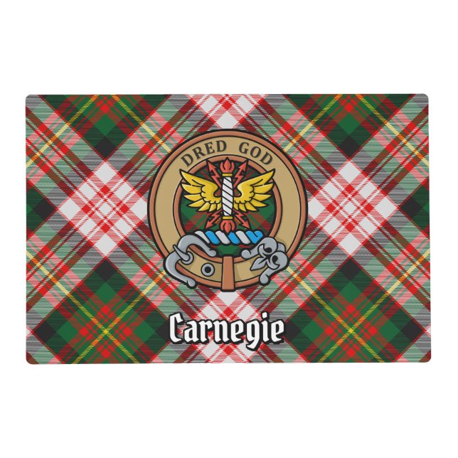Clan Carnegie Crest over Dress Tartan Placemat (Front)