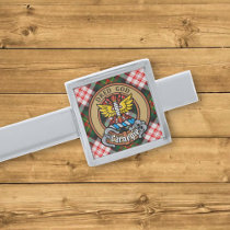 Clan Carnegie Crest over Dress Tartan Silver Finish Tie Bar