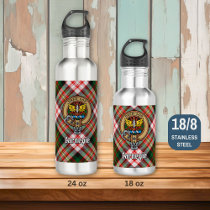Clan Carnegie Crest over Dress Tartan Stainless Steel Water Bottle