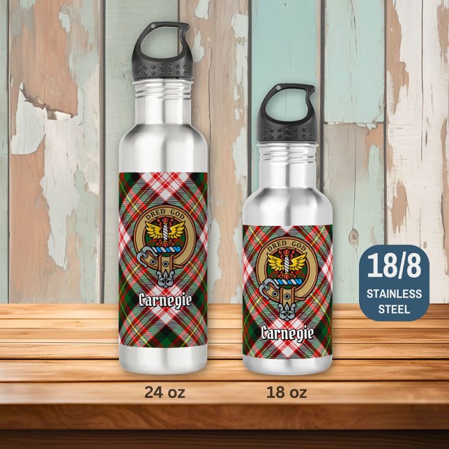 Clan Carnegie Crest over Dress Tartan Stainless Steel Water Bottle (Creator Uploaded)