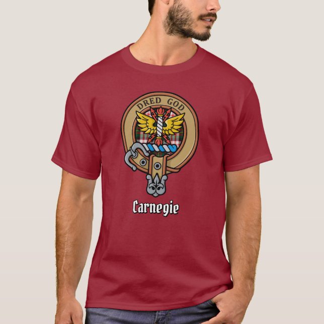 Clan Carnegie Crest over Dress Tartan T-Shirt (Front)