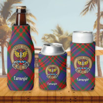 Clan Carnegie Crest over Tartan Bottle Cooler