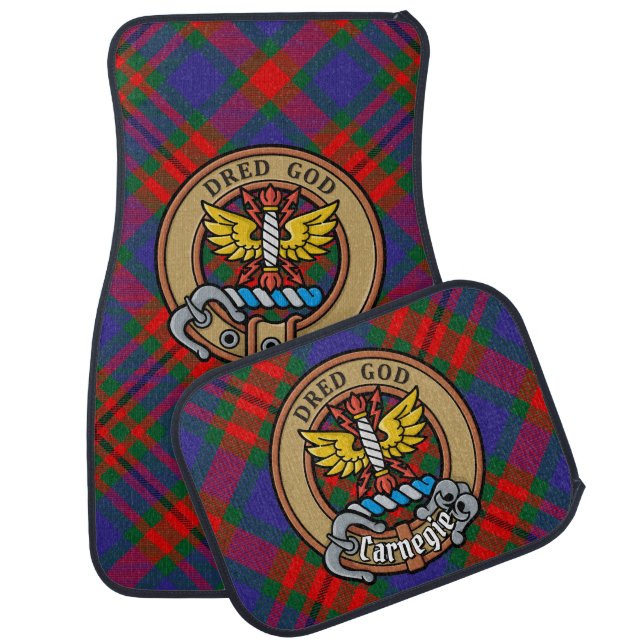 Clan Carnegie Crest over Tartan Car Floor Mat (Set)