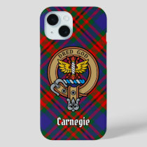 Clan Carnegie Crest over Tartan iPhone 15 Case