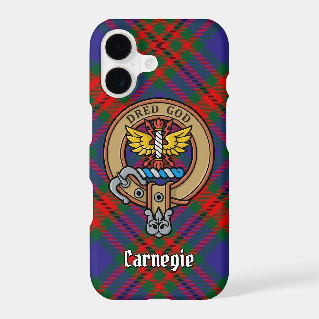 Clan Carnegie Crest over Tartan Case-Mate iPhone Case (Back)