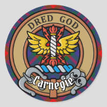 Clan Carnegie Crest over Tartan Classic Round Sticker