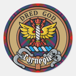 Clan Carnegie Crest over Tartan Classic Round Sticker