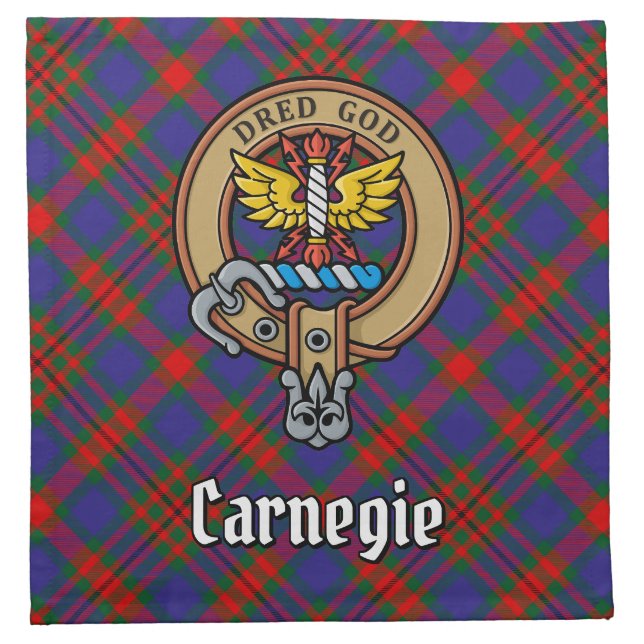 Clan Carnegie Crest over Tartan Cloth Napkin (Front)
