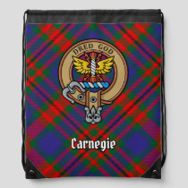 Clan Carnegie Crest over Tartan Drawstring Bag