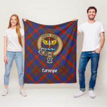 Clan Carnegie Crest over Tartan Fleece Blanket