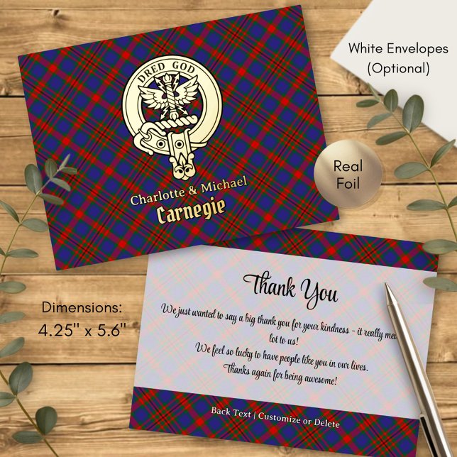 Clan Carnegie Crest over Tartan Foil Invitation Postcard (Creator Uploaded)