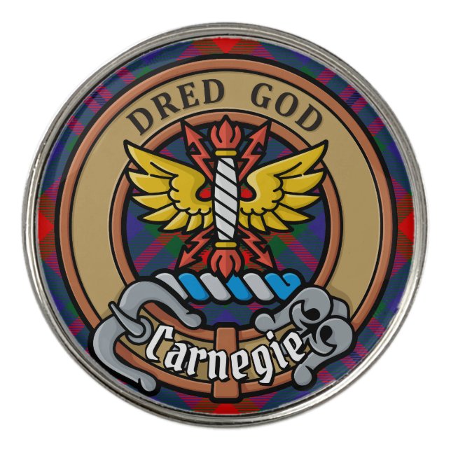 Clan Carnegie Crest over Tartan Golf Ball Marker (Front)
