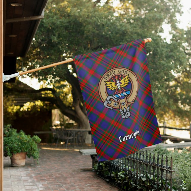 Clan Carnegie Crest over Tartan House Flag (In SItu)