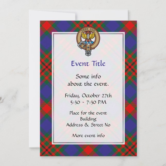 Clan Carnegie Crest over Tartan Invitation (Front)