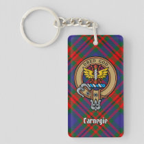 Clan Carnegie Crest over Tartan Keychain