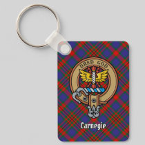 Clan Carnegie Crest over Tartan Keychain