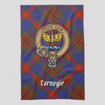 Clan Carnegie Crest over Tartan Kitchen Towel