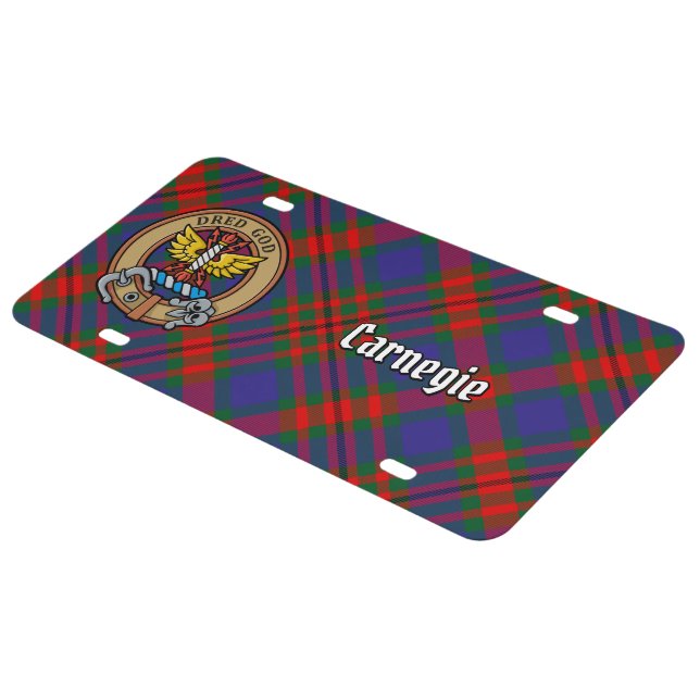 Clan Carnegie Crest over Tartan License Plate (Side)