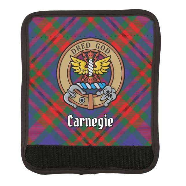 Clan Carnegie Crest over Tartan Luggage Handle Wrap (Front)